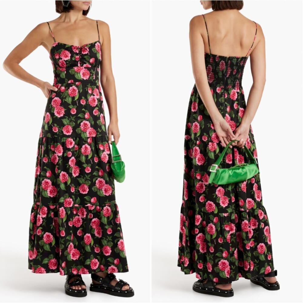 NEW $495 ALICE + OLIVIA Chantay Smocked Floral Poplin Maxi Dress - Picture 3 of 10